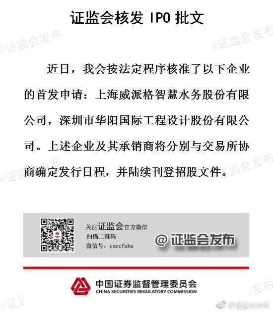 证监会核发2家企业IPO批文 未披露筹资金额